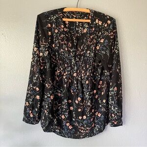 Lucky Brand Black Ruched Blouse with Pink Accents